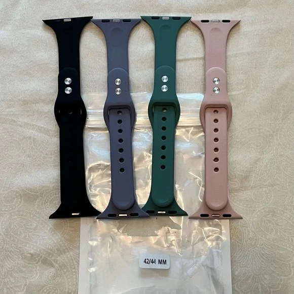 Set of 4 Silicone Watch Bands for Apple Watch, 42/44 MM - Picture 2 of 2